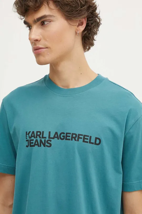 Βαμβακερό μπλουζάκι Karl Lagerfeld Jeans τιρκουάζ