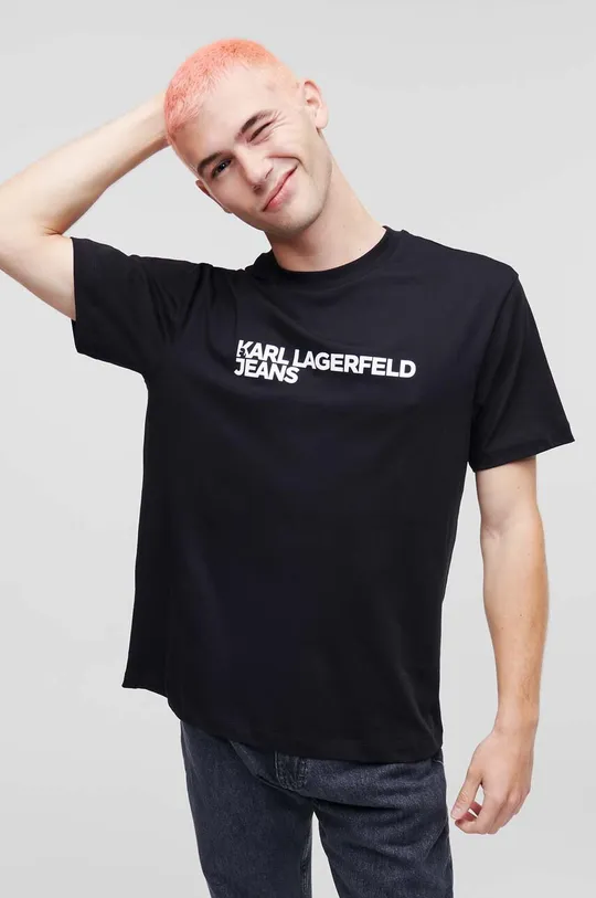 μαύρο Βαμβακερό μπλουζάκι Karl Lagerfeld Jeans Ανδρικά