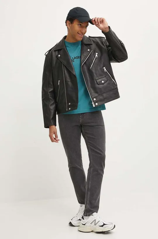 Βαμβακερή μπλούζα με μακριά μανίκια Karl Lagerfeld Jeans τιρκουάζ