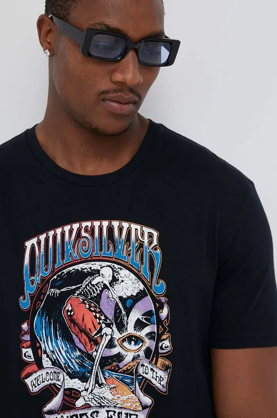 μαύρο Βαμβακερό μπλουζάκι Quiksilver