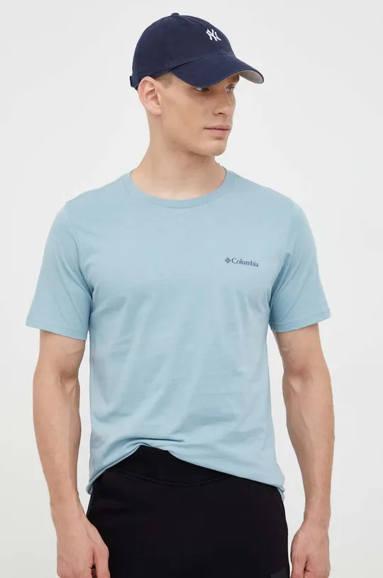 Bombažna kratka majica Columbia modra