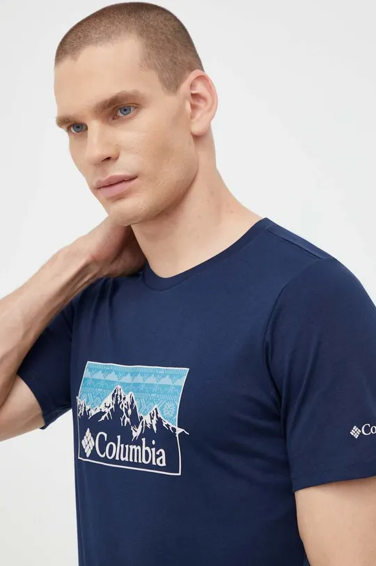 sötétkék Columbia pamut póló