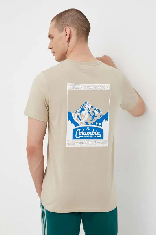 бежевый Хлопковая футболка Columbia Мужской