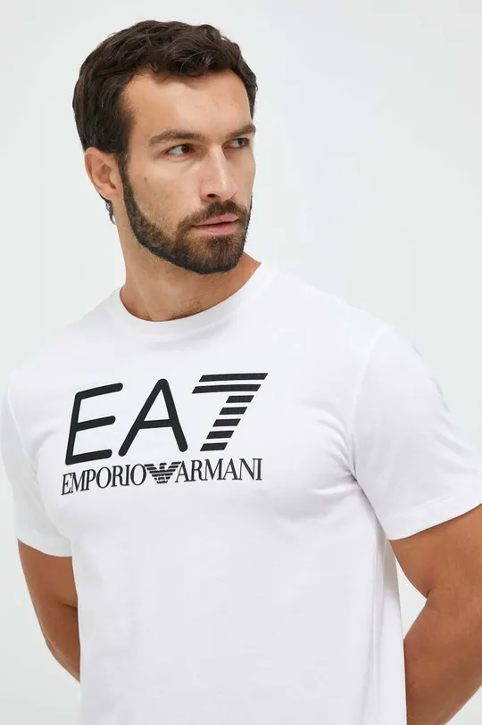 λευκό Βαμβακερό μπλουζάκι EA7 Emporio Armani Ανδρικά