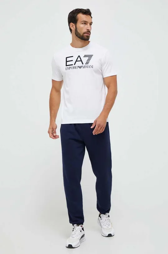 Bombažna kratka majica EA7 Emporio Armani bela