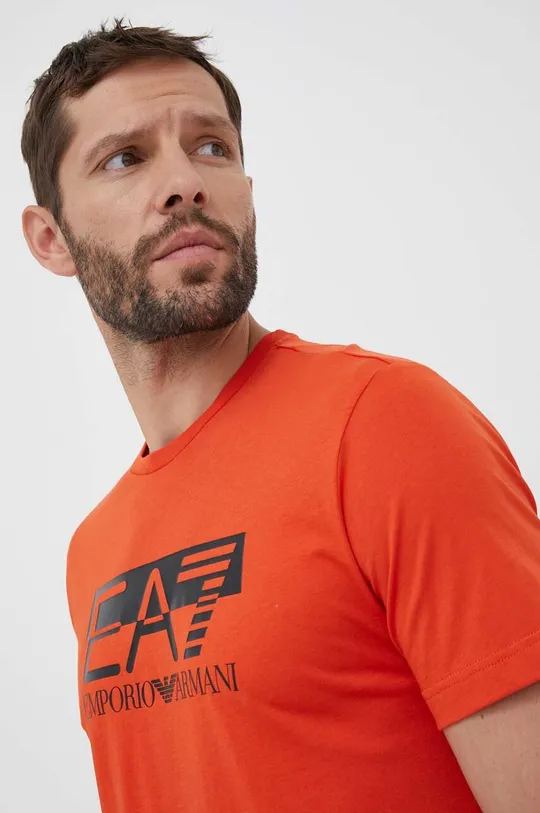 πορτοκαλί Βαμβακερό μπλουζάκι EA7 Emporio Armani