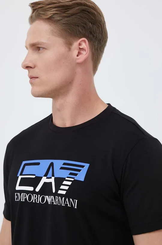 μαύρο Βαμβακερό μπλουζάκι EA7 Emporio Armani Ανδρικά