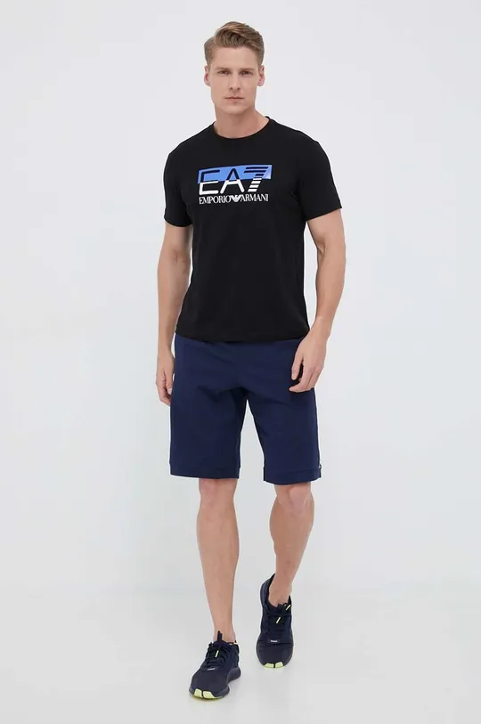 Βαμβακερό μπλουζάκι EA7 Emporio Armani μαύρο