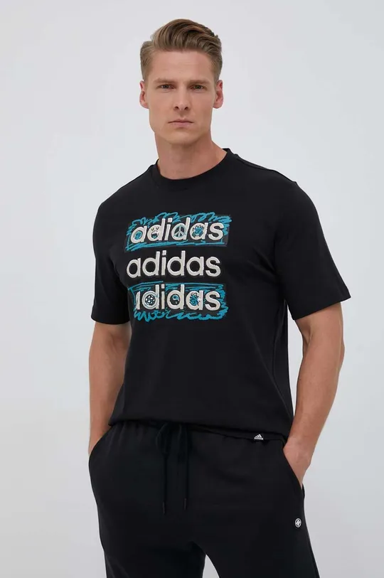 μαύρο Βαμβακερό μπλουζάκι adidas Ανδρικά