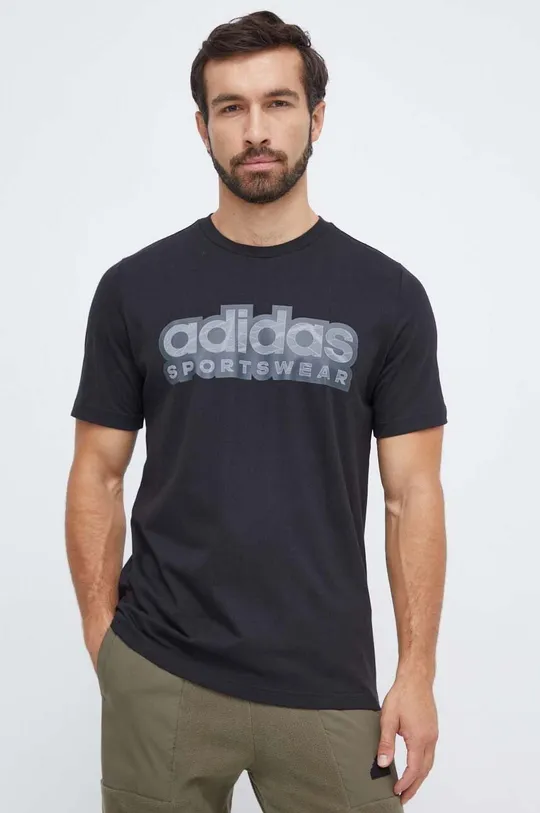 μαύρο Βαμβακερό μπλουζάκι adidas Ανδρικά