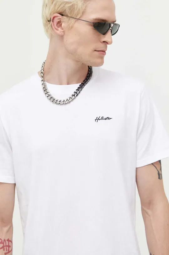 λευκό Βαμβακερό μπλουζάκι Hollister Co. Ανδρικά