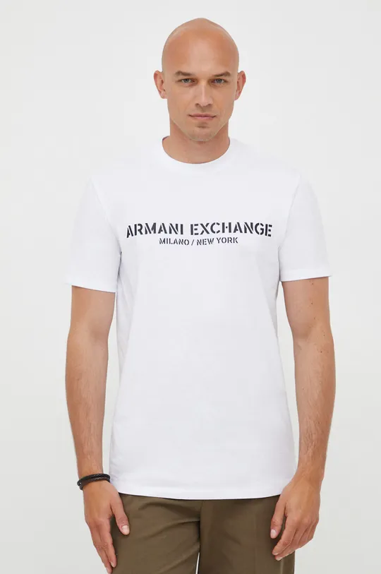 biela Bavlnené tričko Armani Exchange Pánsky