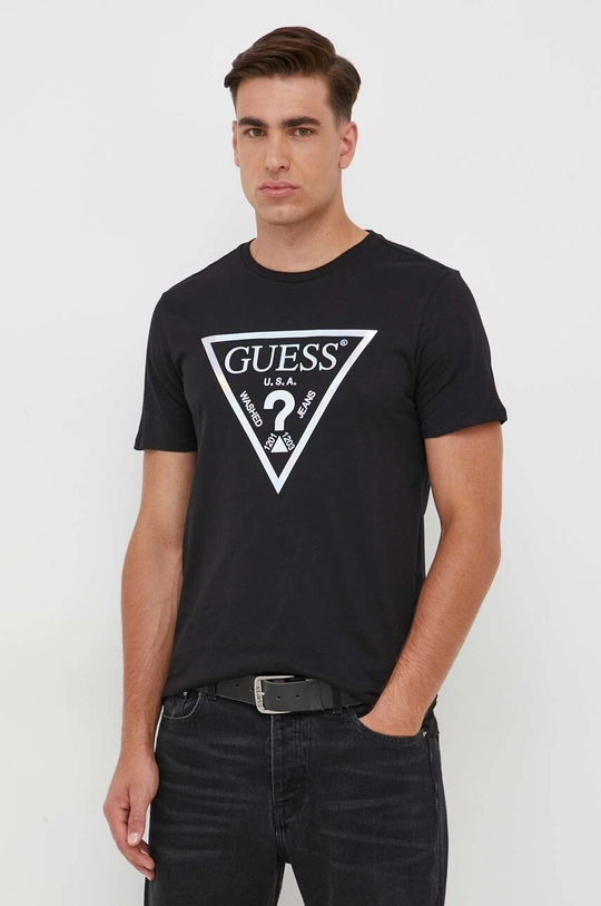 czarny Guess t-shirt bawełniany Męski