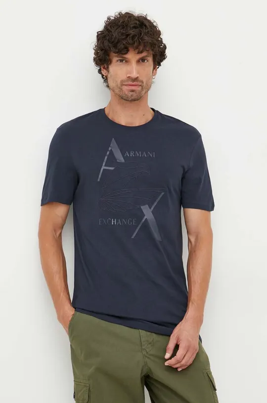 тёмно-синий Хлопковая футболка Armani Exchange Мужской