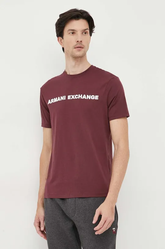 μπορντό Βαμβακερό μπλουζάκι Armani Exchange Ανδρικά