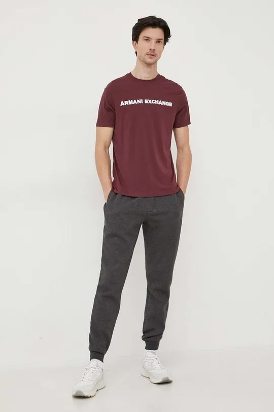 Βαμβακερό μπλουζάκι Armani Exchange μπορντό