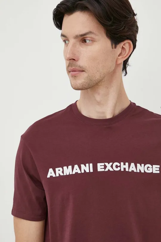 burgundské Bavlnené tričko Armani Exchange