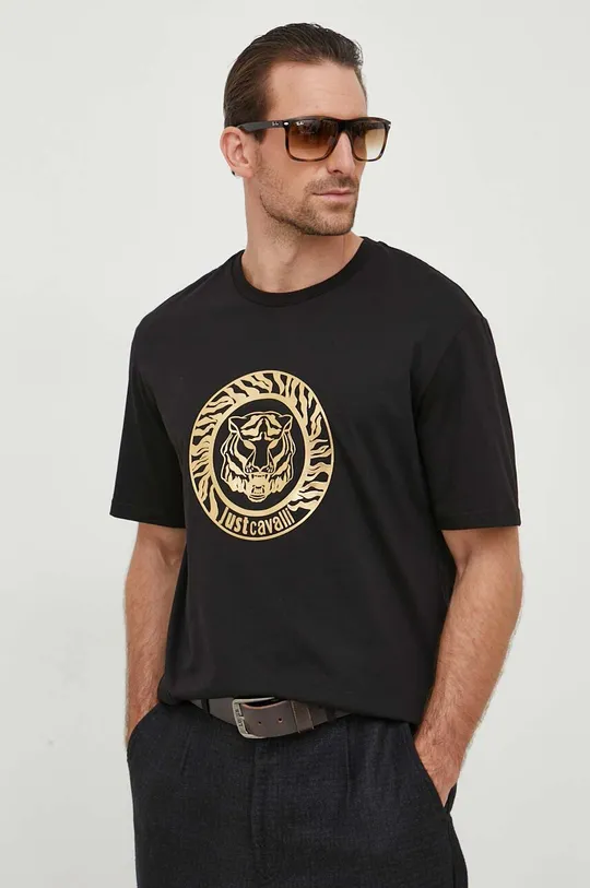 Βαμβακερό μπλουζάκι Just Cavalli μαύρο