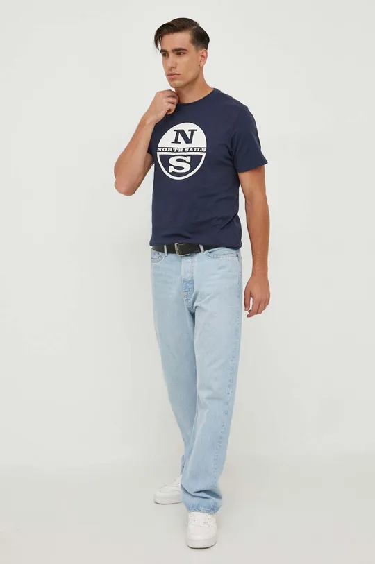 Bombažna kratka majica North Sails mornarsko modra
