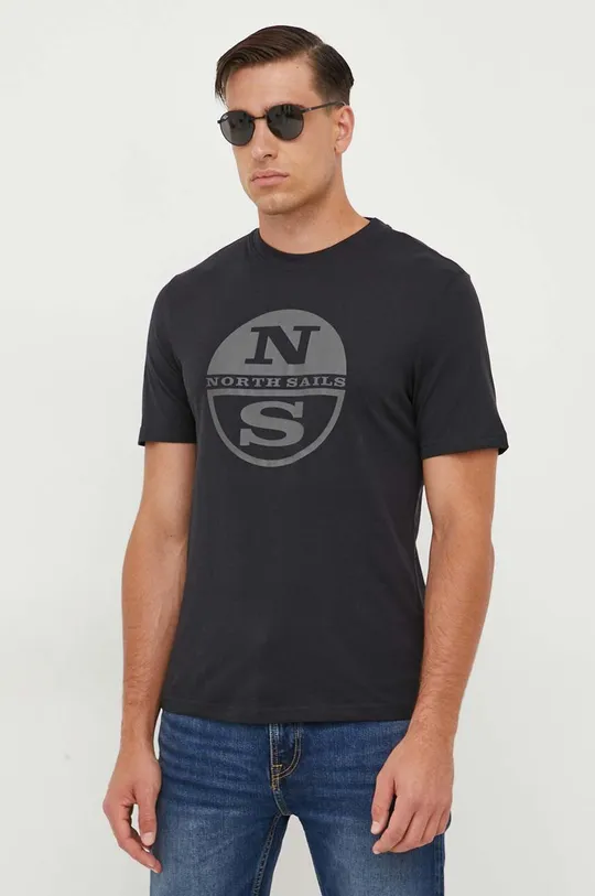 μαύρο Βαμβακερό μπλουζάκι North Sails Ανδρικά