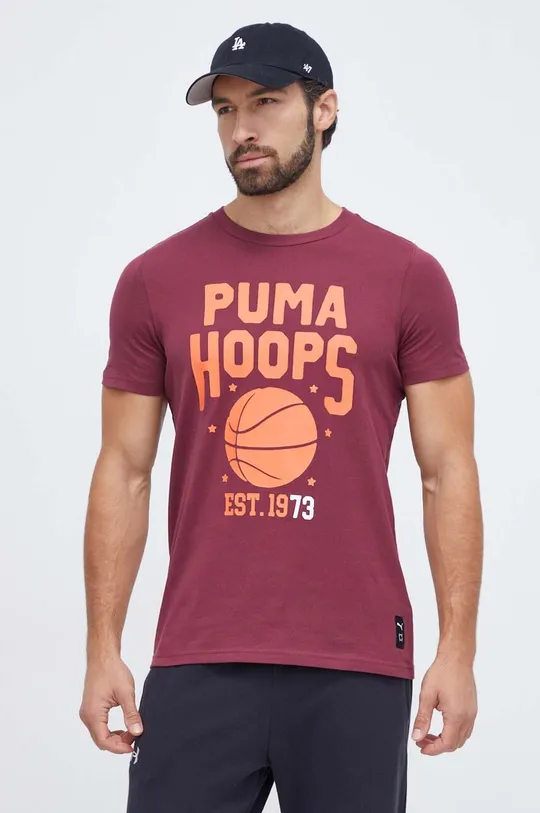 μπορντό Βαμβακερό μπλουζάκι Puma Ανδρικά
