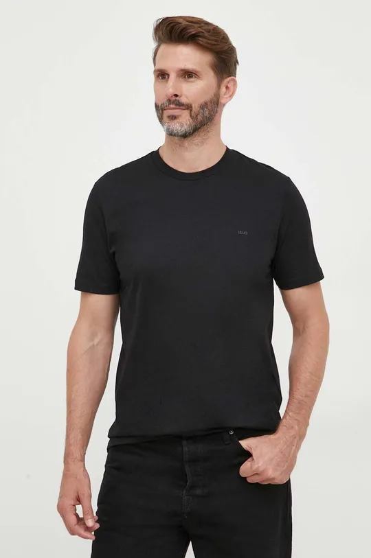 čierna Bavlnené tričko Liu Jo Pánsky
