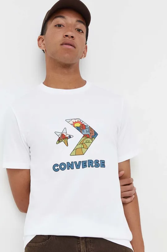 λευκό Βαμβακερό μπλουζάκι Converse Ανδρικά