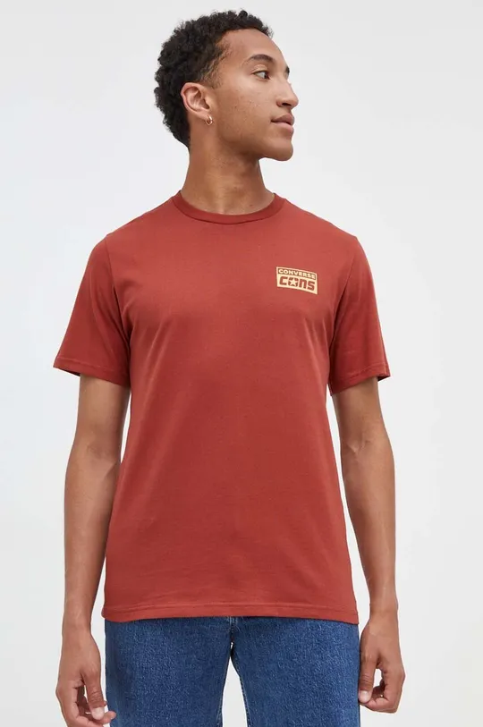 Bombažna kratka majica Converse rdeča
