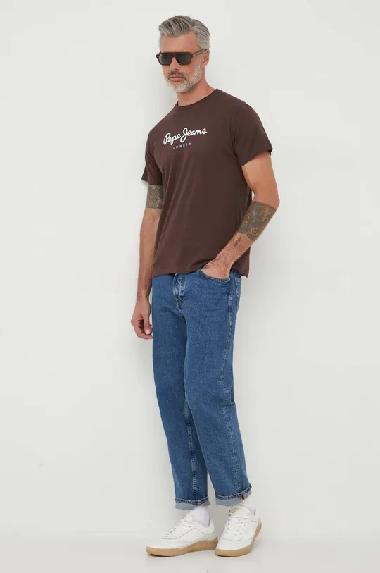 Βαμβακερό μπλουζάκι Pepe Jeans EGGO καφέ