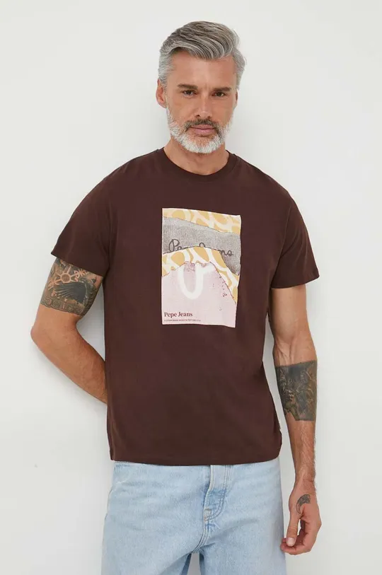 brązowy Pepe Jeans t-shirt bawełniany