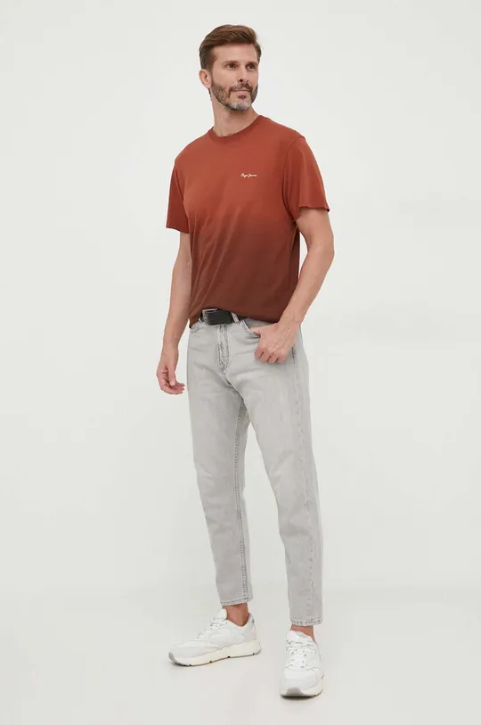Bombažna kratka majica Pepe Jeans rjava