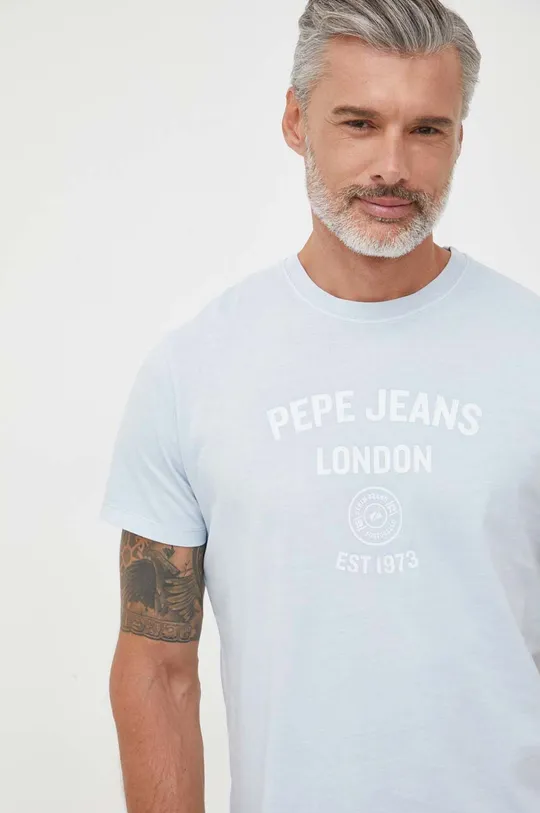 μπλε Βαμβακερό μπλουζάκι Pepe Jeans Ανδρικά