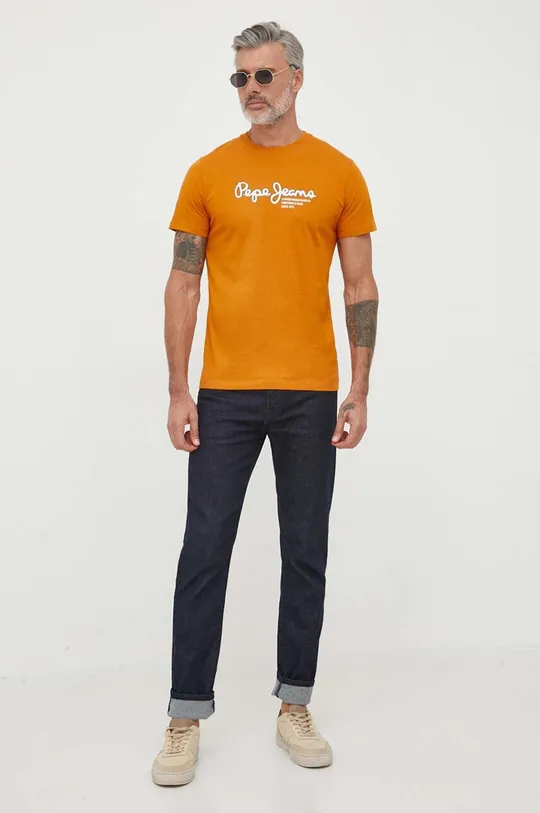 Βαμβακερό μπλουζάκι Pepe Jeans Wido πορτοκαλί