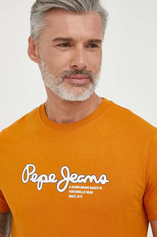 πορτοκαλί Βαμβακερό μπλουζάκι Pepe Jeans Wido