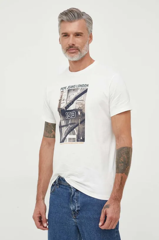 Βαμβακερό μπλουζάκι Pepe Jeans WILBUR μπεζ