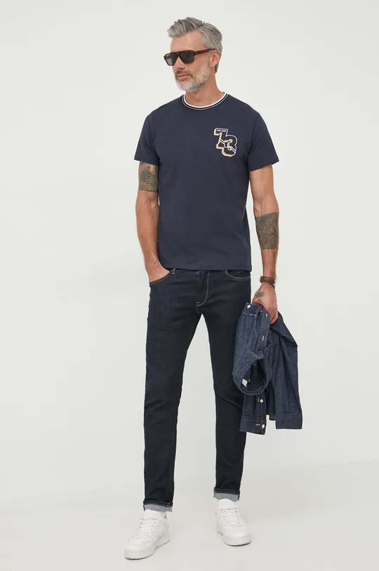 Bombažna kratka majica Pepe Jeans WILLY mornarsko modra