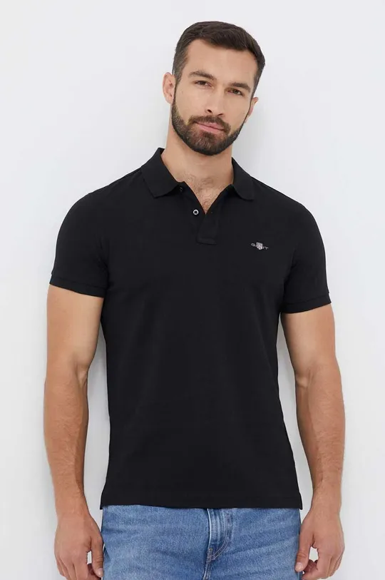 μαύρο Βαμβακερό μπλουζάκι πόλο Gant Ανδρικά
