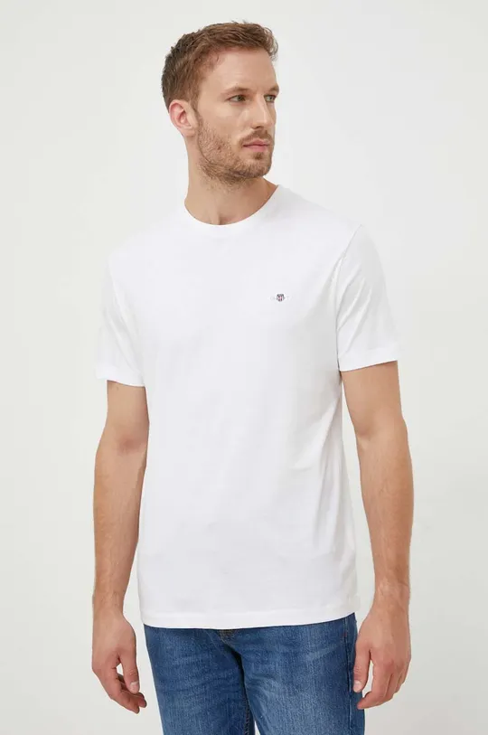 Βαμβακερό μπλουζάκι Gant λευκό