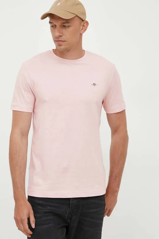 ροζ Βαμβακερό μπλουζάκι Gant Ανδρικά