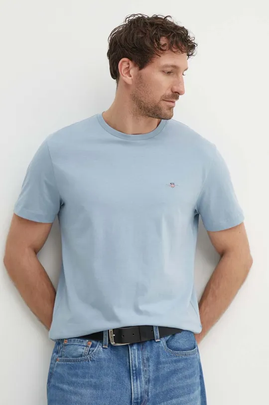 niebieski Gant t-shirt bawełniany