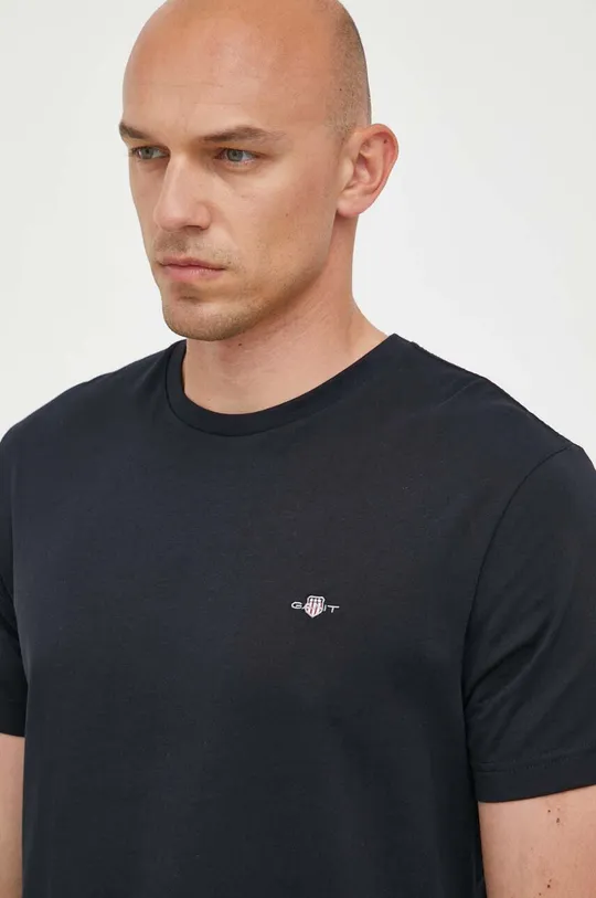 μαύρο Βαμβακερό μπλουζάκι Gant