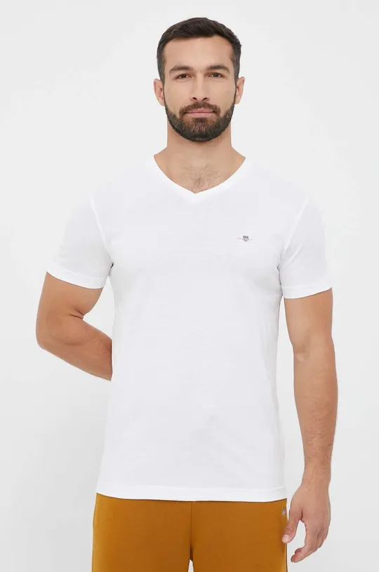 biały Gant t-shirt bawełniany Męski