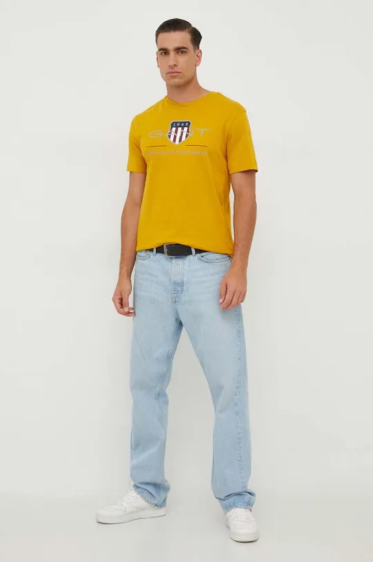 Bombažna kratka majica Gant rumena