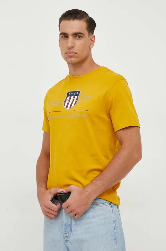 κίτρινο Βαμβακερό μπλουζάκι Gant
