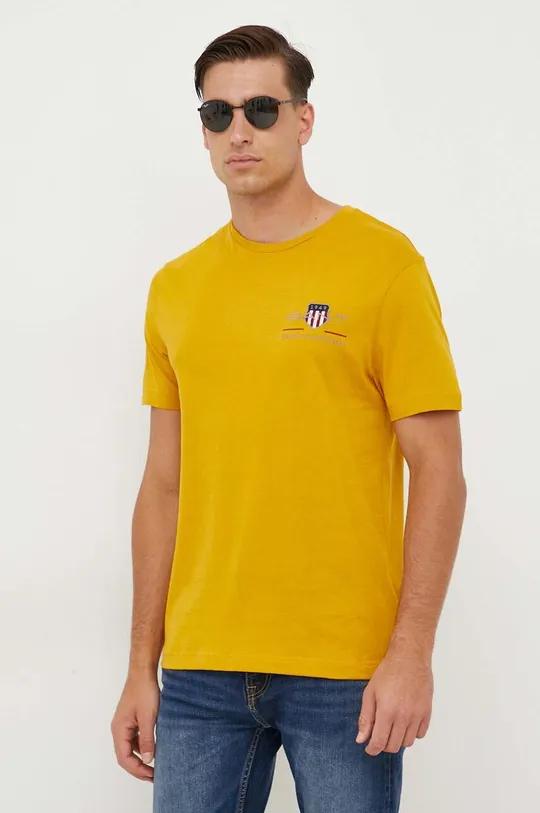 rumena Bombažna kratka majica Gant Moški