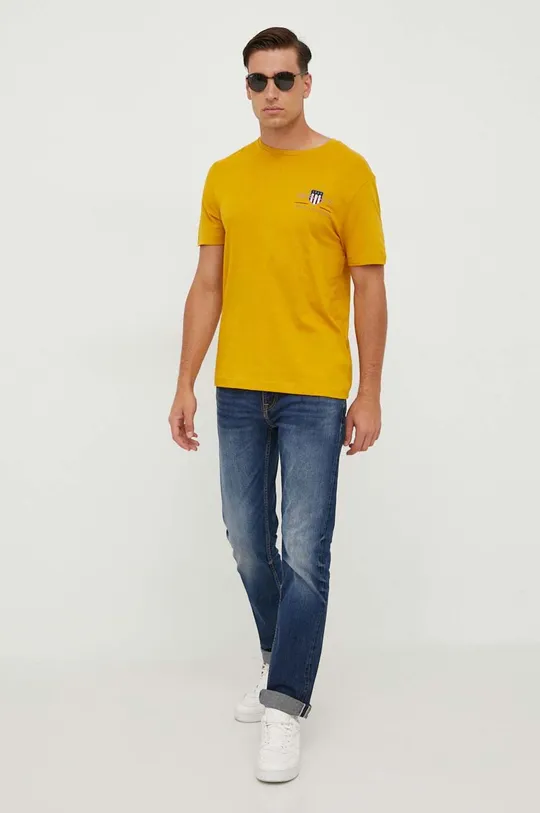 Βαμβακερό μπλουζάκι Gant κίτρινο