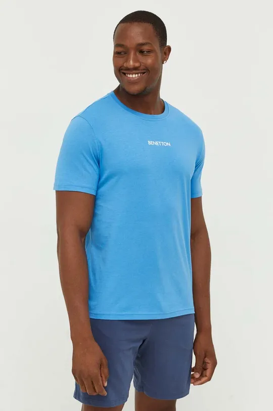 Bombažna kratka majica United Colors of Benetton modra