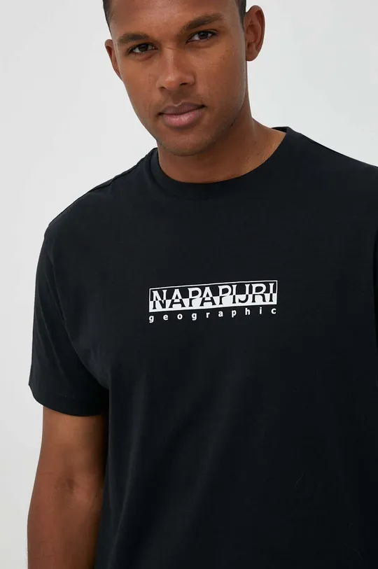 μαύρο Βαμβακερό μπλουζάκι Napapijri Ανδρικά