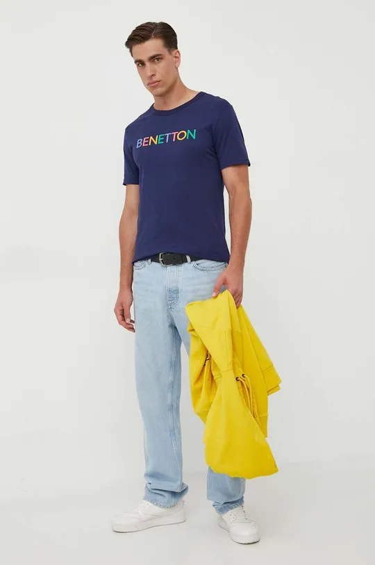 Pamučna majica United Colors of Benetton mornarsko plava
