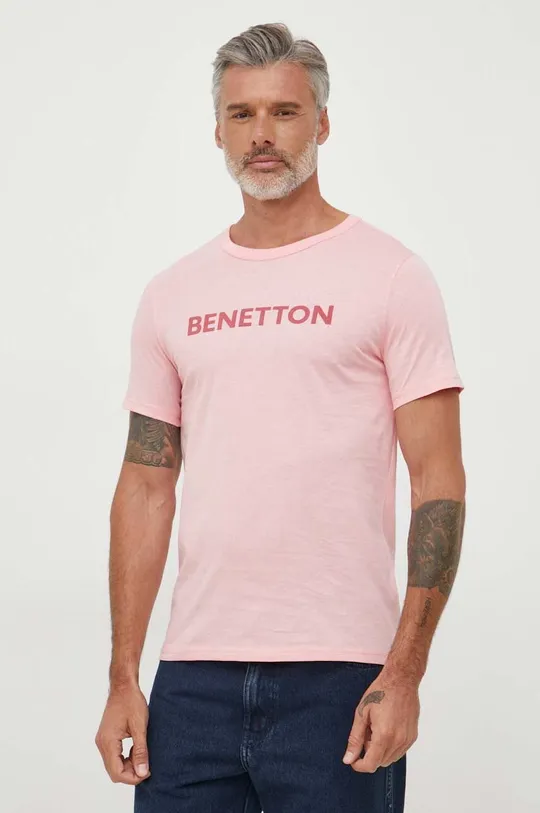 ružová Bavlnené tričko United Colors of Benetton Pánsky